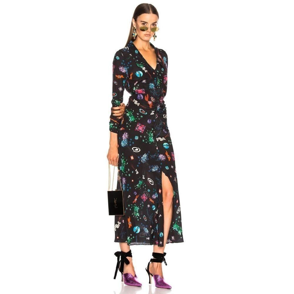 NWT Rixo 100% silk Space Age Open back Midi Dress XS
